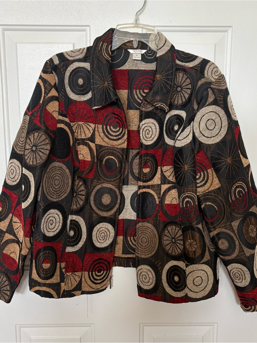 Christopher & Banks Geometric Circle-Print Jacket in Black, Red & Beige